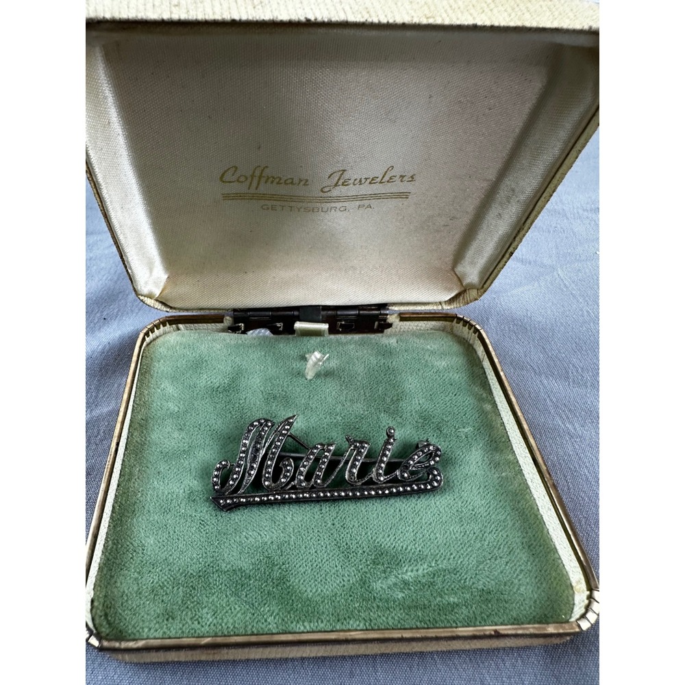 Vintage Jewelry "Marie" Brooch Pin With Marcasite Rhinestones 2in